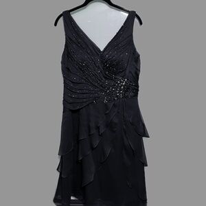 IGNITE EVENINGS by Carol Lin Little Black Dress Sequin Bead Ruffle